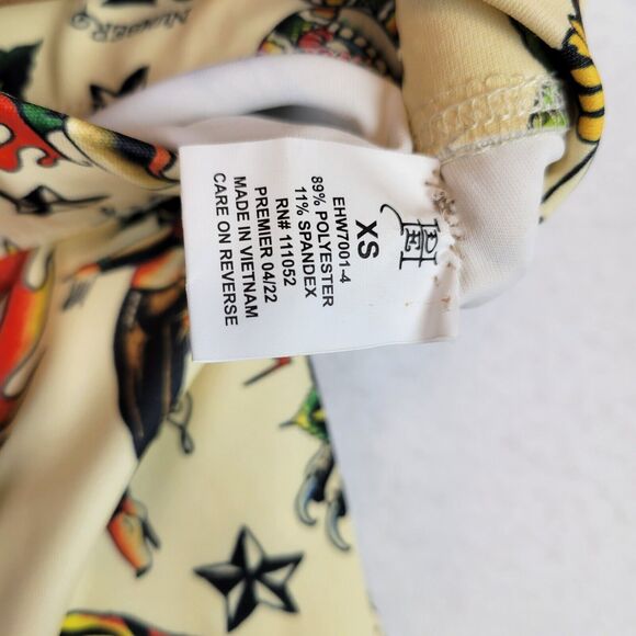 Ed Hardy Womens Graphic Biker Shorts Size XS Yellow Mid Rise Athleisure Tattoo - Picture 2 of 7